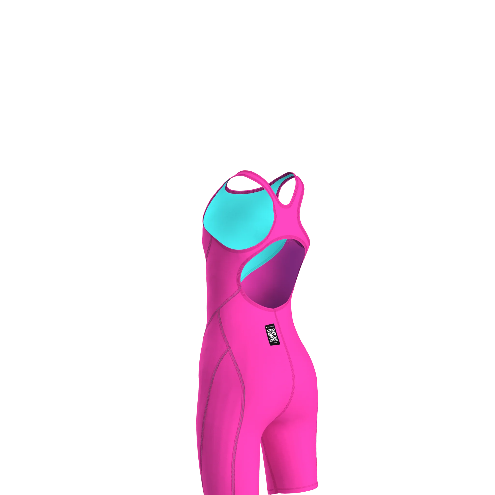 ARENA GIRLS POWERSKIN IMPULSO SHOCKING PINK & WATER OPEN BACK KNEESUIT - Image 10