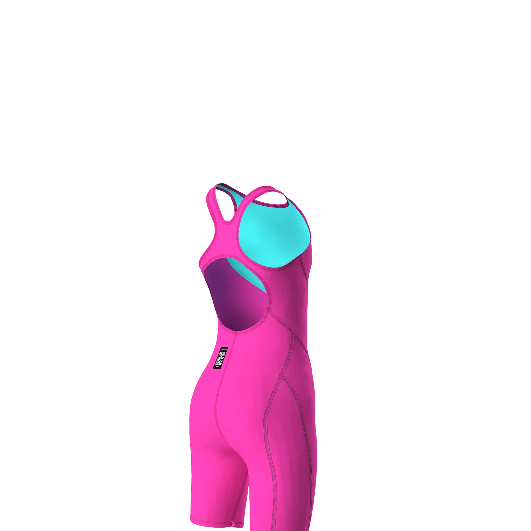 ARENA GIRLS POWERSKIN IMPULSO SHOCKING PINK & WATER OPEN BACK KNEESUIT - Image 11