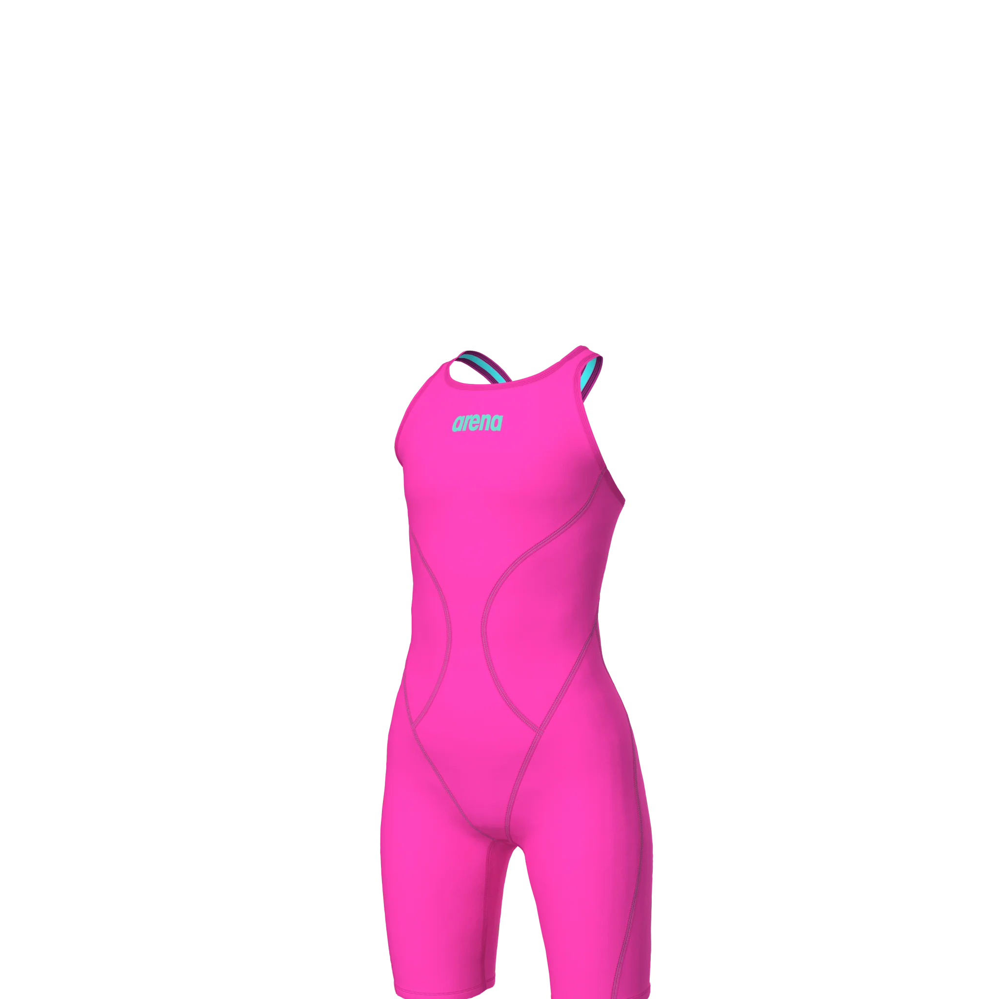 ARENA GIRLS POWERSKIN IMPULSO SHOCKING PINK & WATER OPEN BACK KNEESUIT - Image 6