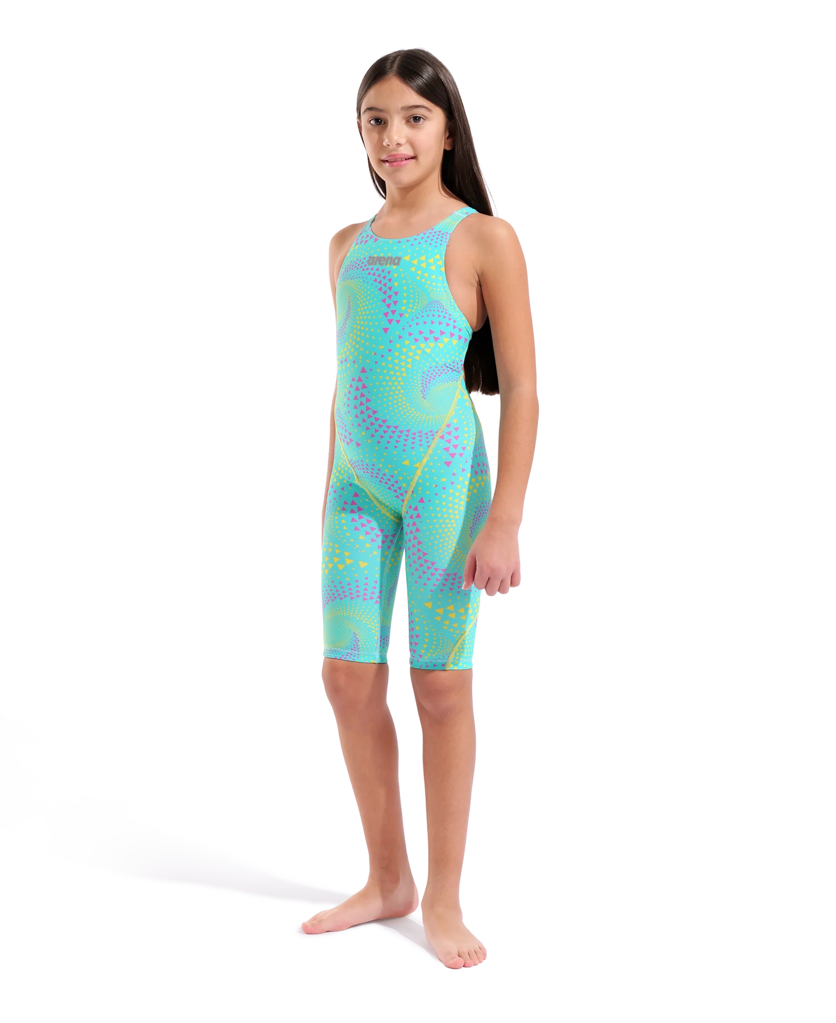 ARENA GIRLS POWERSKIN ST NEXT FIREFLOW SEAGLASS OPEN BACK KNEESUIT - Image 3