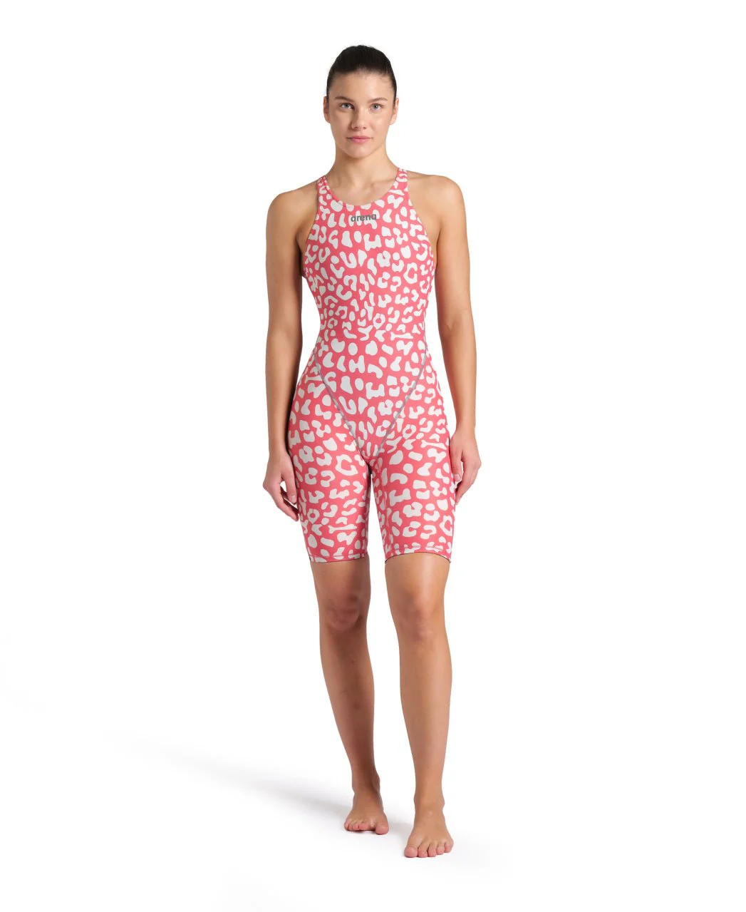 ARENA WOMENS LEOPARD SKIN GERANIUM POWERSKIN ST NEXT OPEN BACK KNEESUIT - Image 3