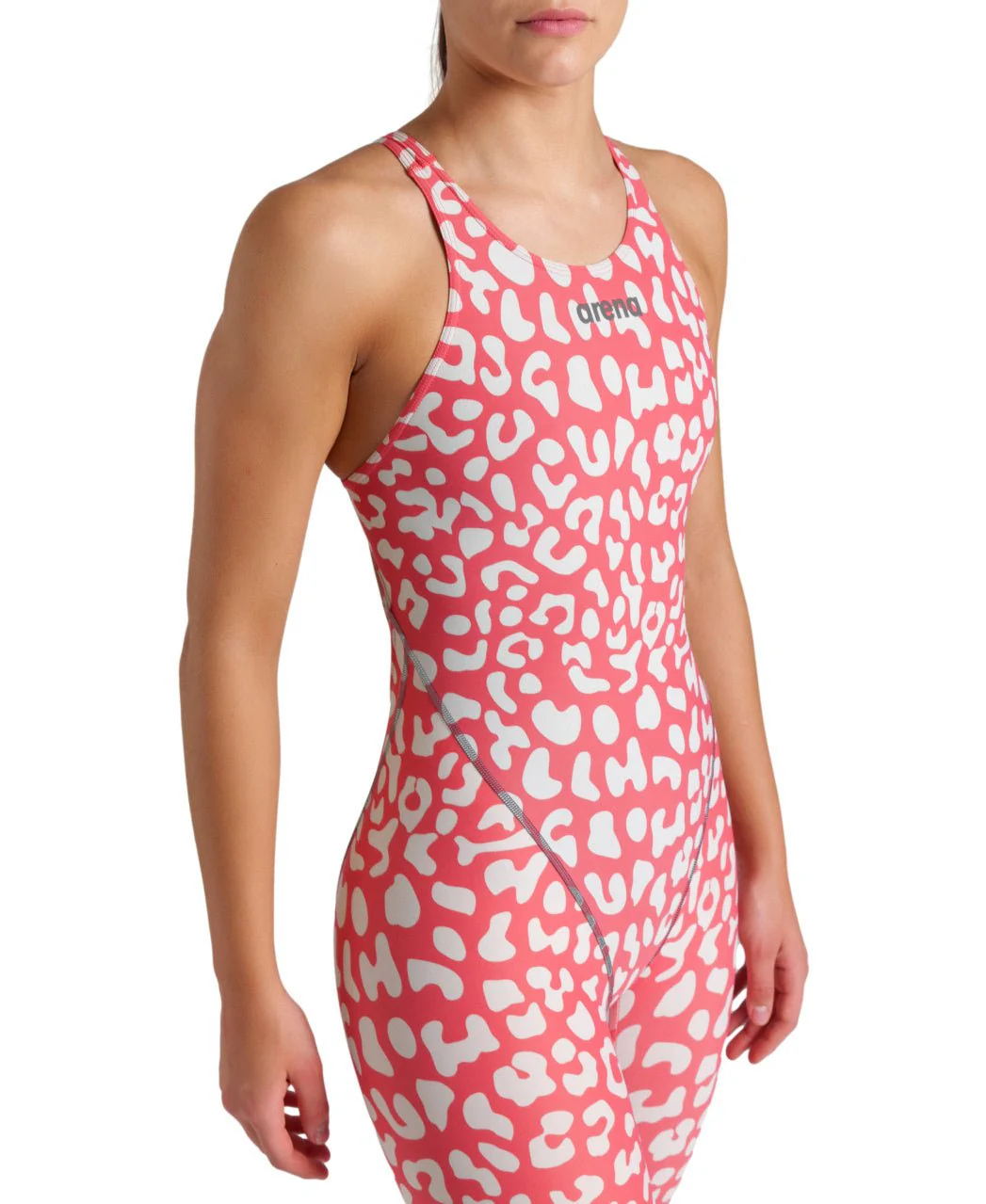 ARENA WOMENS LEOPARD SKIN GERANIUM POWERSKIN ST NEXT OPEN BACK KNEESUIT - Image 5