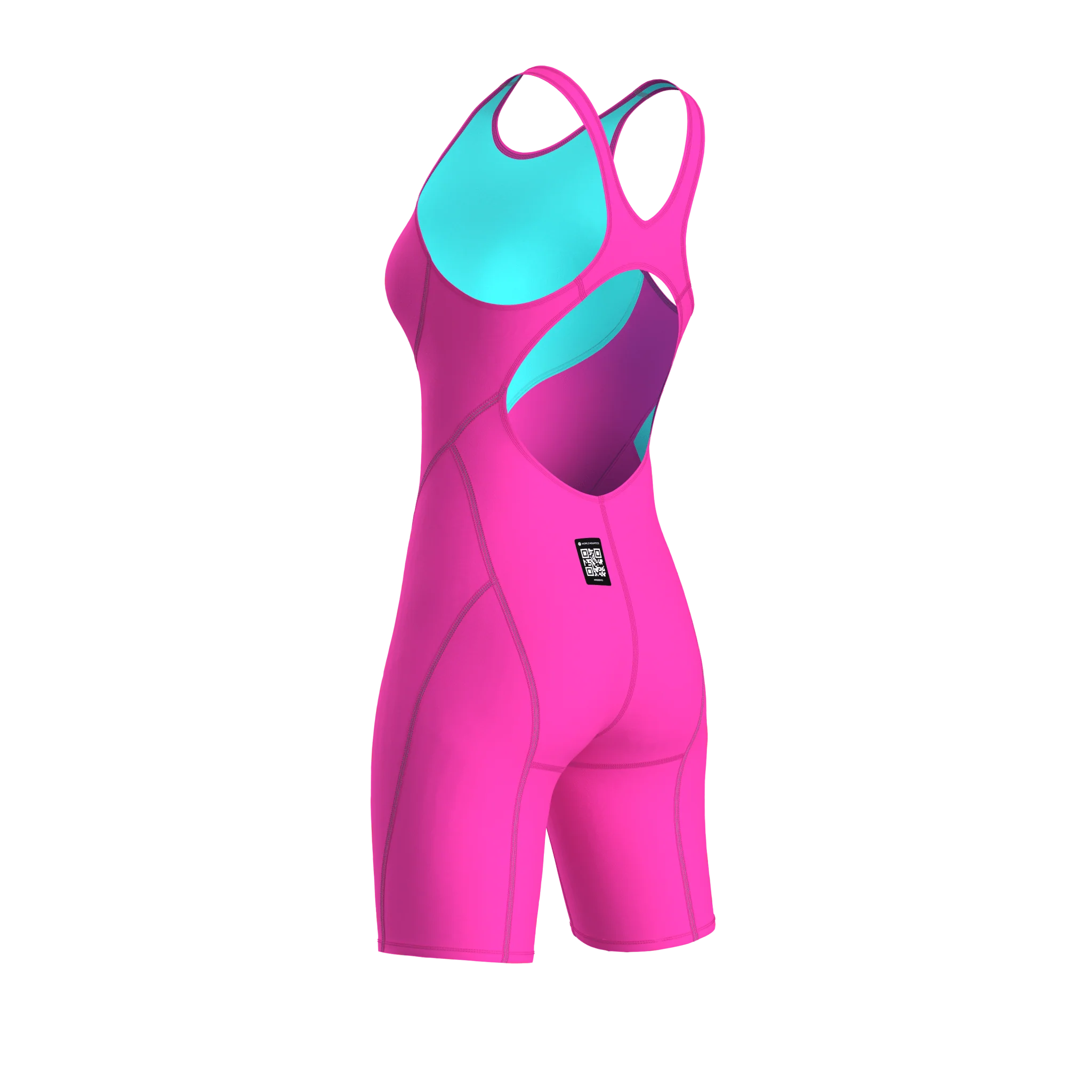 ARENA WOMENS POWERSKIN IMPULSO SHOCKING PINK & WATER OPEN BACK KNEESUIT - Image 10