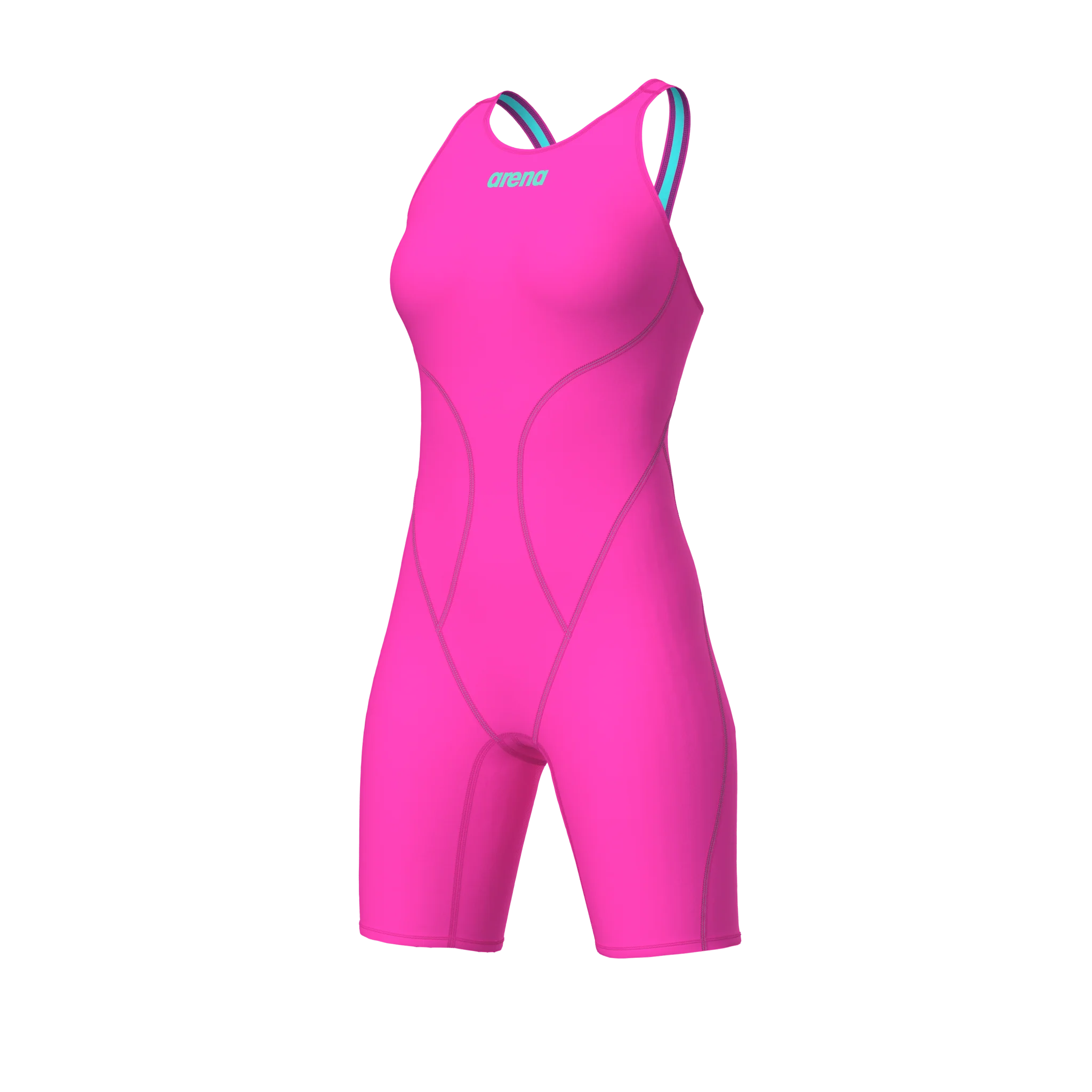 ARENA WOMENS POWERSKIN IMPULSO SHOCKING PINK & WATER OPEN BACK KNEESUIT - Image 8