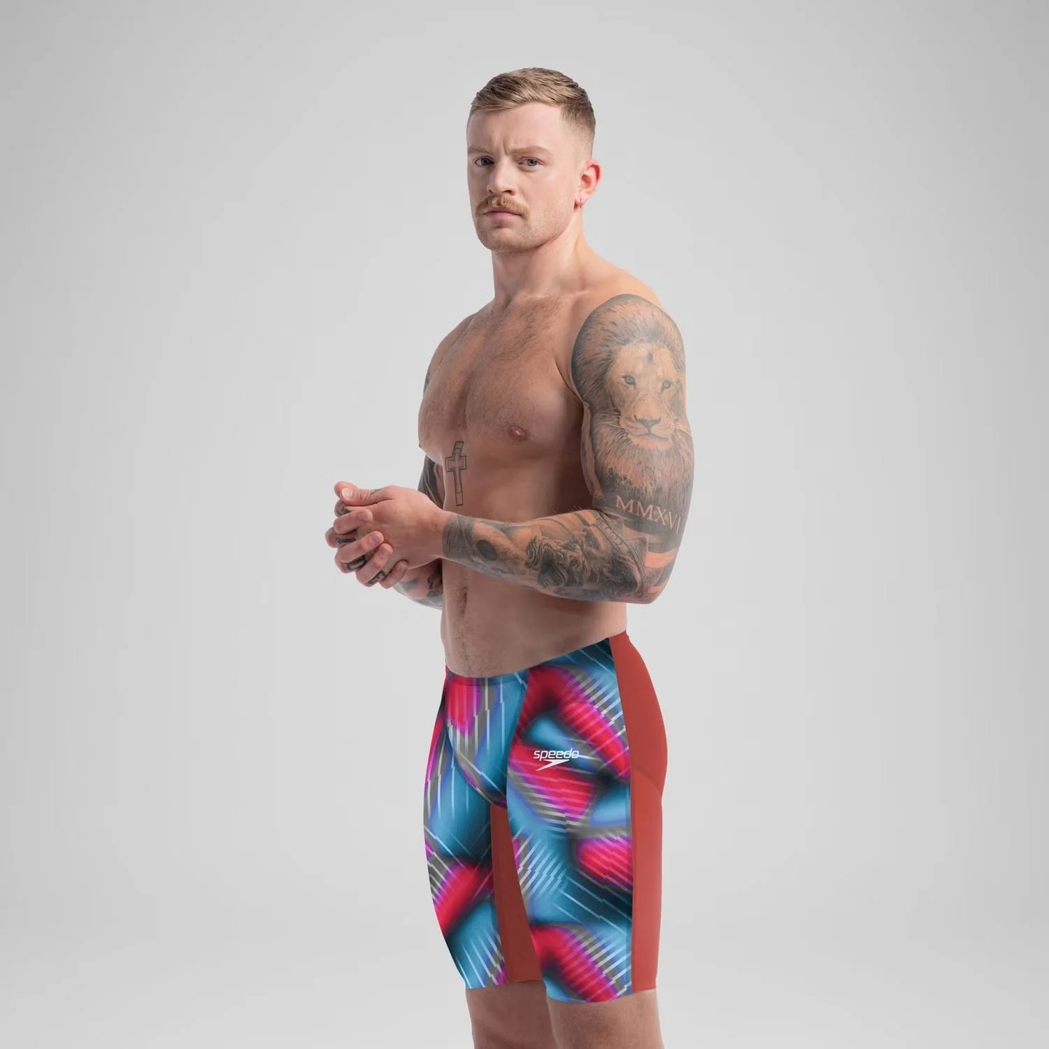 SPEEDO MENS FASTSKIN LZR PURE VALOR 2.0 JAMMER FLAME RED / PICTON BLUE - Image 3